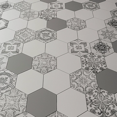 Hexagon Gray & White Tile 3D model image 1 