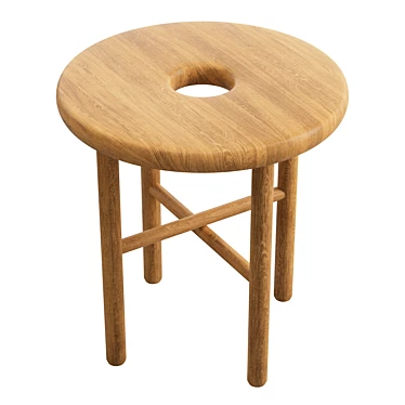 Solid Oak Round Stool 3D model image 1 