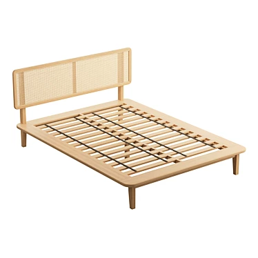 Rattan Headboard Platform Bed 3D model image 1 