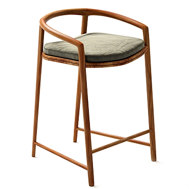 Solid Teak Barstool 3D Model 3D model image 1 