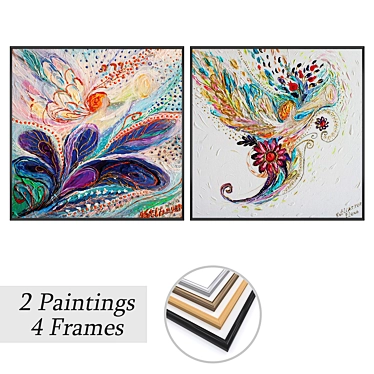 Modern Artwork Set with Frames 3D model image 1 