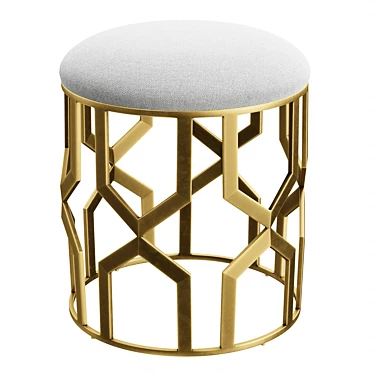 Geometric Brass Stool Upholstered White 3D model image 1 