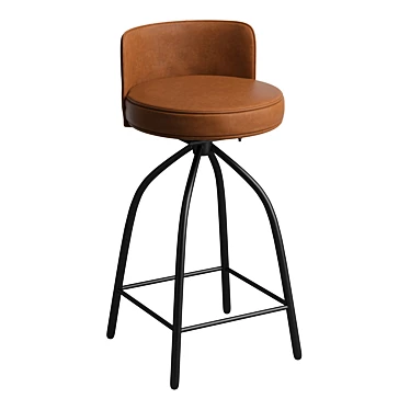 Quilted Tan Leather Swivel Stool 3D model image 1 