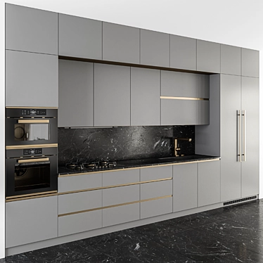 Sleek Gray & Gold Cabinets 3D model image 1 