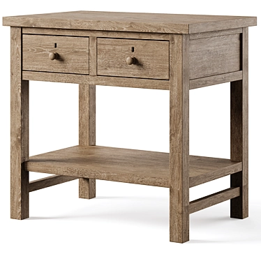 Rustic Farmhouse 2-Drawer Bedside Nightstand 3D model image 1 