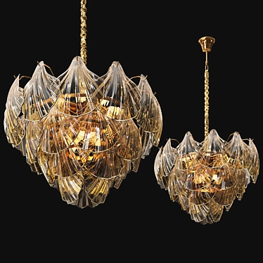 Glass Leaf Chandelier in Brassica 3D model image 1 