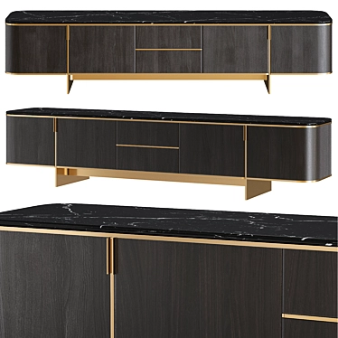 Stylish Wood and Marble Sideboard 3D model image 1 