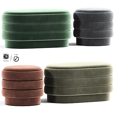 Luxury Ribbed Ottoman Poufs 3D model image 1 