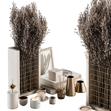 White and Gold Decorative Set with Dried plant - Set 116