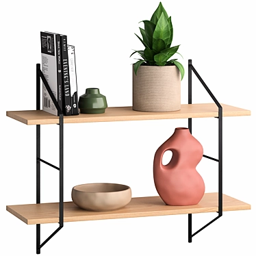 Modern Oak Shelving Unit 760x260 3D model image 1 