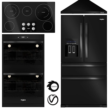 Whirlpool Black Stainless Kitchen Set 3D model image 1 