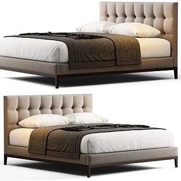 Oak Base Tufted Bed Variant 3D model image 1 