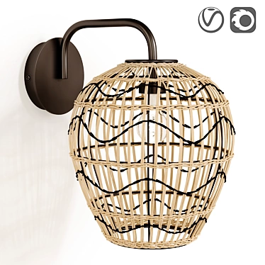 Rattan and Metal Martaban Lamp 3D model image 1 