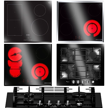BOSCH Cooktop Set: 4 Induction & Gas Panels 3D model image 1 
