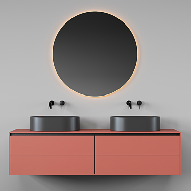 Bathroom Fixture Ensemble with Sink, Faucets & Mirror 3D model image 1 