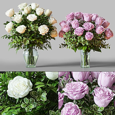 White Pink Rose Bouquet Set 3D model image 1 