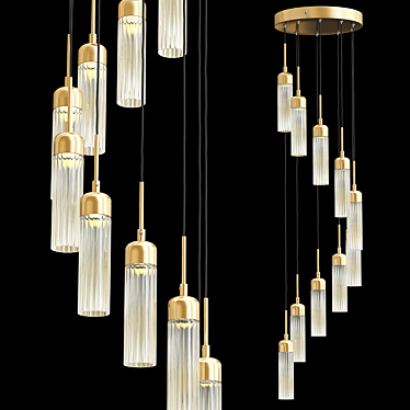 Contemporary Brass LED Chandelier 3D model image 1 