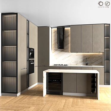 Modern Modular Kitchen Set with Appliances 3D model image 1 