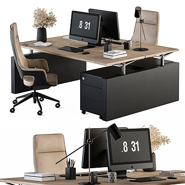 Cream & Black Employee Desk Set [EN] 3D model image 1 