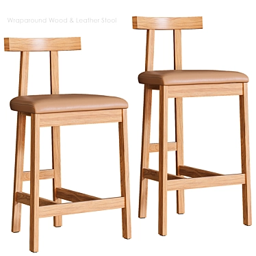 Modern Wood & Leather Stool 3D model image 1 