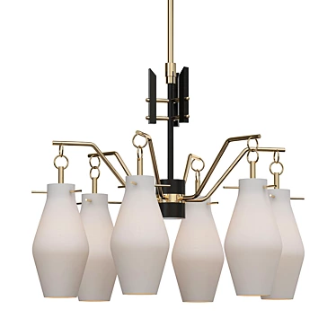 Italian Opaline Glass Chandelier Brass 3D model image 1 