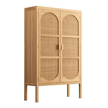 Freya Teak Rattan Wardrobe 3D model image 1 