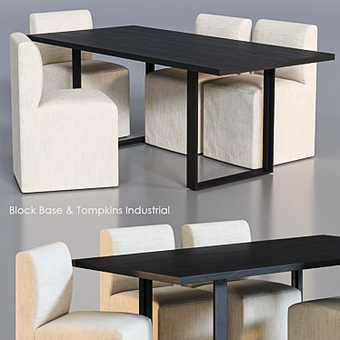 Industrial Dining Set: Tompkins Table & Block Base Chairs 3D model image 1 