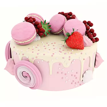 Deluxe Pink Cake with Macaroons 3D model image 1 