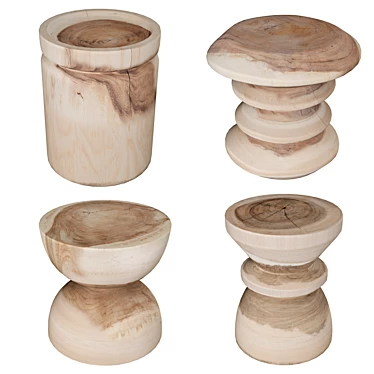 Rustic Stools Set Handcrafted 3D model image 1 