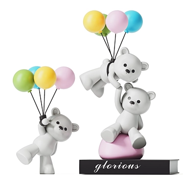 Fluffy Teddy Bear Balloons Set 3D model image 1 