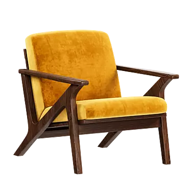 Elegant Zola Lounge Chair: Gold Velvet & Walnut 3D model image 1 