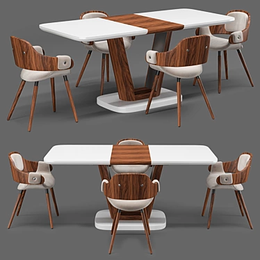 Retro-inspired Chair & Table Set 3D model image 1 