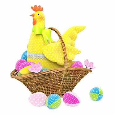 Title: Tilda Toy Hen in Basket 3D model image 1 