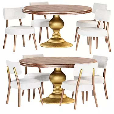 Magnolia Dining Set Ivory Whitewash 3D model image 1 