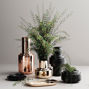 Metal Vases Set With Dry Flowers