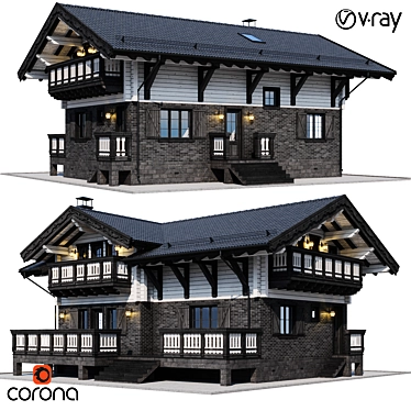 Wooden Private House Model 3D model image 1 