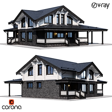 Wooden Private House Model 3D model image 1 