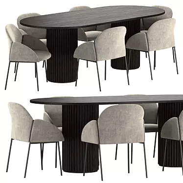 Modern Oval Wood Dining Set 3D model image 1 