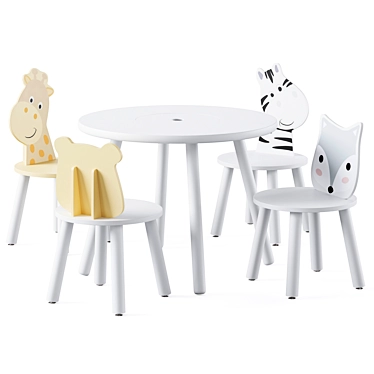 Animal Kids Chair with Table 3D model image 1 