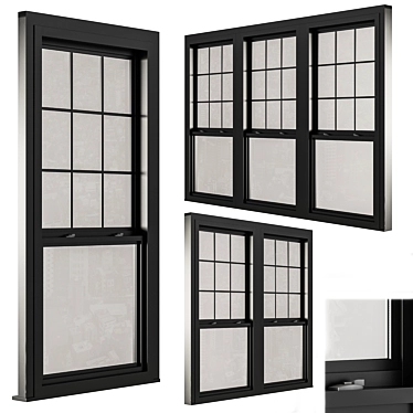 Sleek Black Double Hung Windows 3D model image 1 