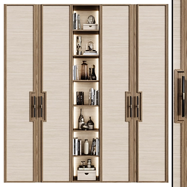 Art Deco Modular Wood Cabinet 3D model image 1 