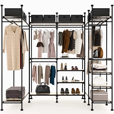 Minimalist Glass Metal Wardrobe 3D model image 1 