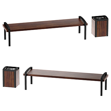 Industrial Style Bench and Bin 3D model image 1 