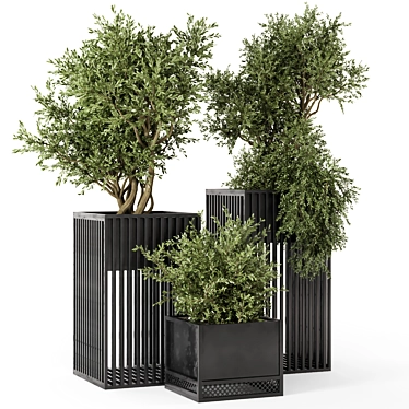 Metal Potted Outdoor Plant Set 3D model image 1 