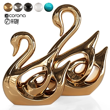 Ceramic Swan Lover Statue Decoration 3D model image 1 