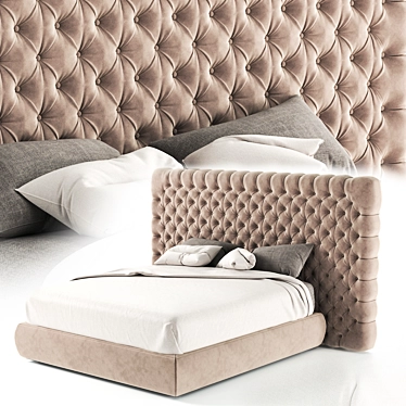 Luxurious Tufted Leather Double Bed 3D model image 1 
