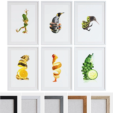 Modern Animal Collage Picture Frame Set 3D model image 1 