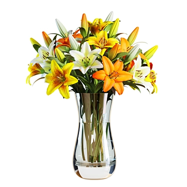 Multicolor Lilies Bouquet 3D Model 3D model image 1 