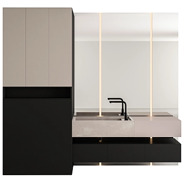 Sleek Concrete Black Bathroom Set 3D model image 1 