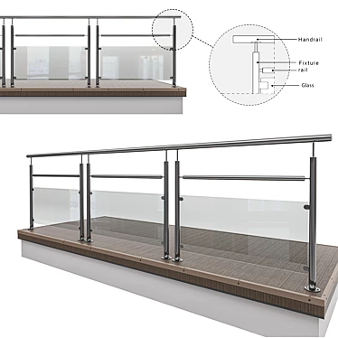 Title: Metal Glass Expandable Railing Combination 3D model image 1 